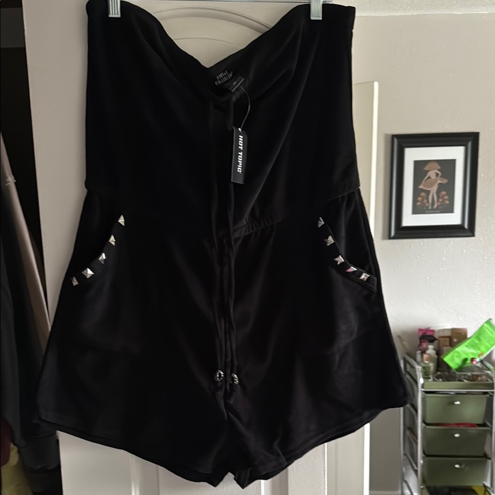 Black Romper with Studded Pockets